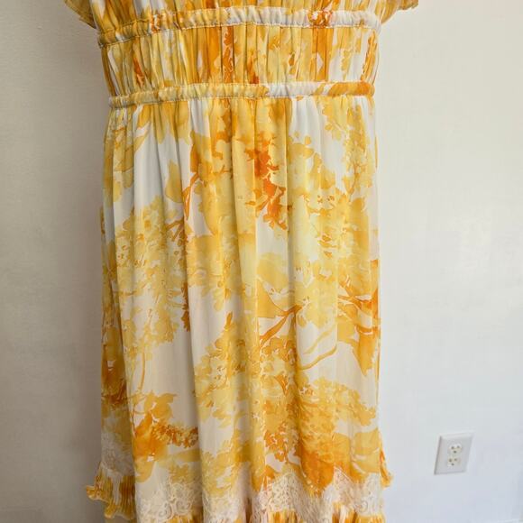 Anthropologie BHLDN Ava Yellow Ruffle Maxi Dress Chiffon Lace Women Large - Picture 6 of 15